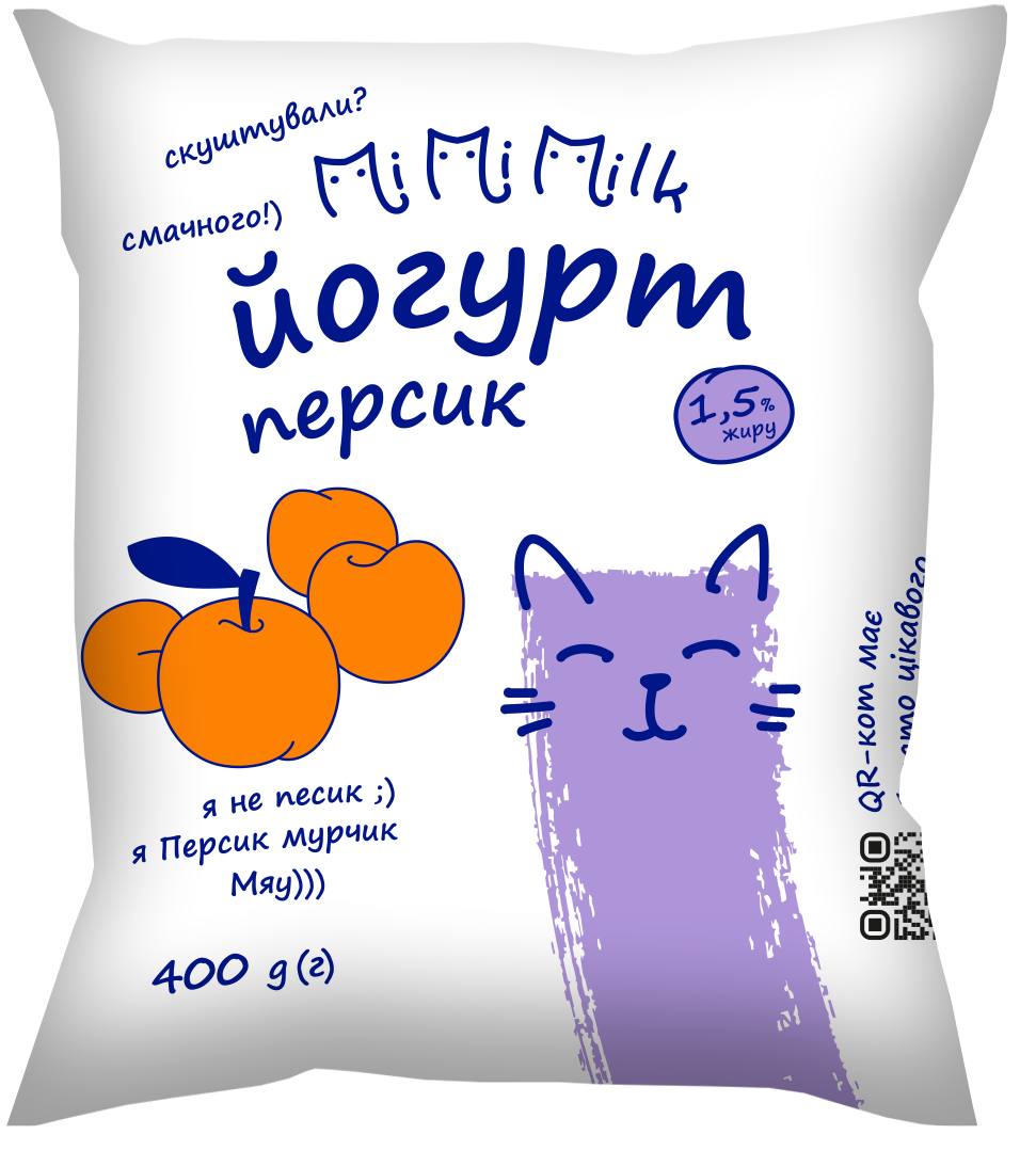 Йогурт MiMiMilk персик 1,5% 400г плівка поліетиленова